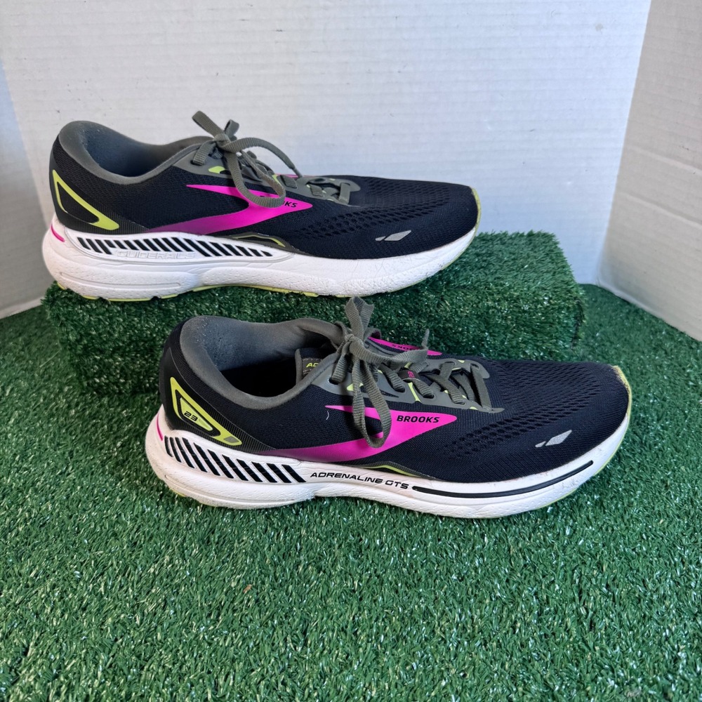 Brooks Adrenaline GTS 23 Womens Running Shoes Black Pink Lime 1203811B037 11.5 B